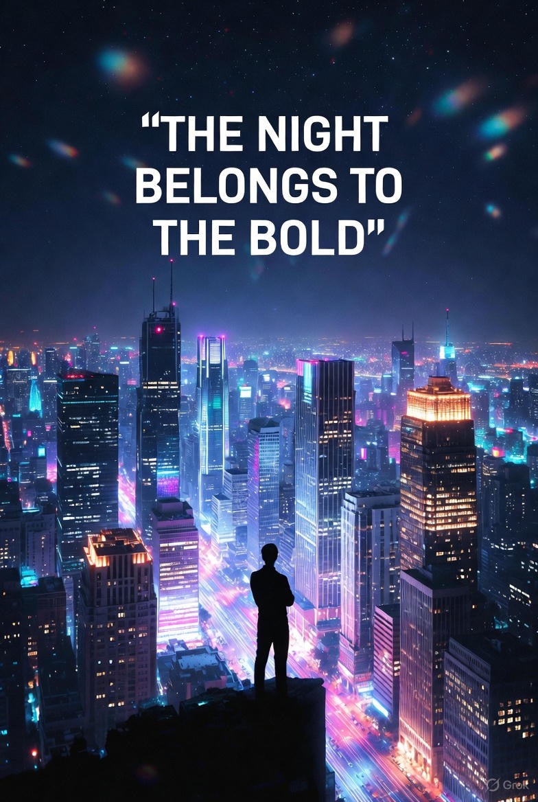 The Night Belongs to the Bold – Neon City Ambition Poster (Digital PDF Download)