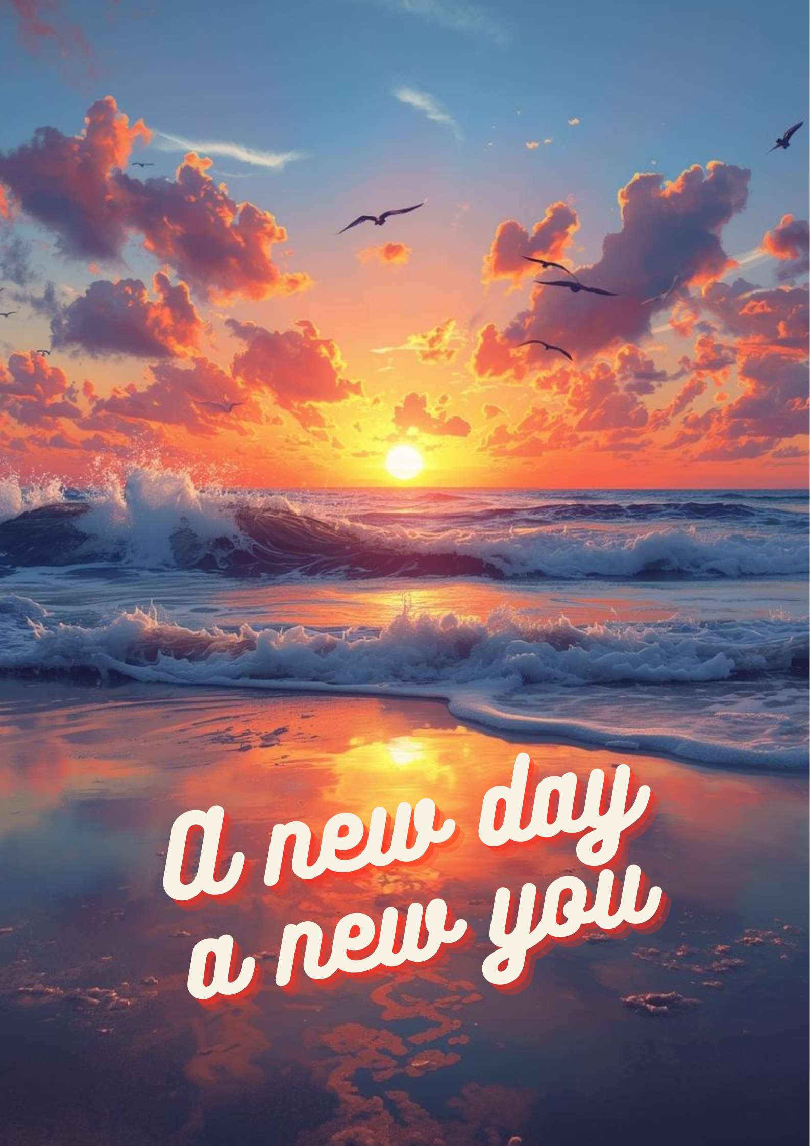 A New Day, A New You – Motivational Sunrise Beach Poster (Digital Download PDF)