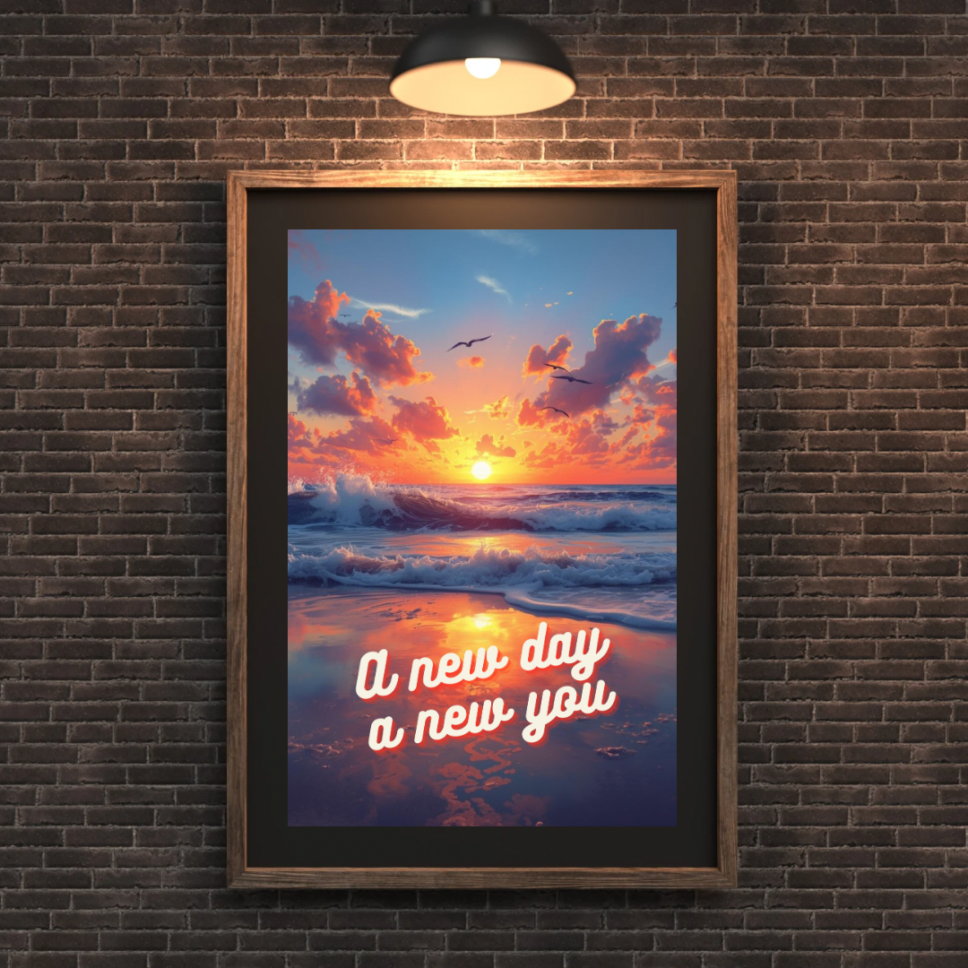 A New Day, A New You – Motivational Sunrise Beach Poster (Digital Download PDF)