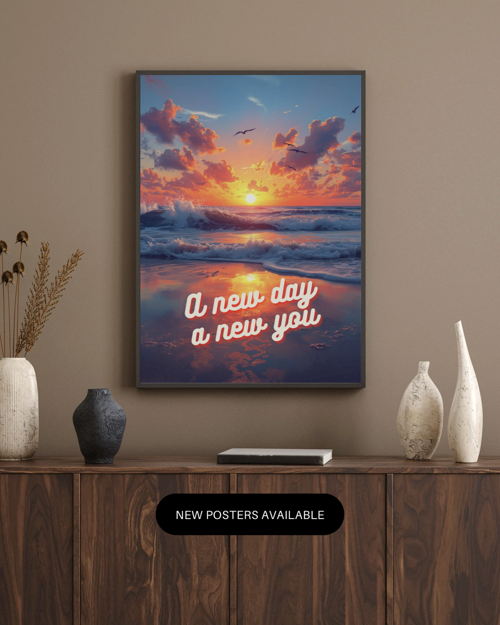 A New Day, A New You – Motivational Sunrise Beach Poster (Digital Download PDF)