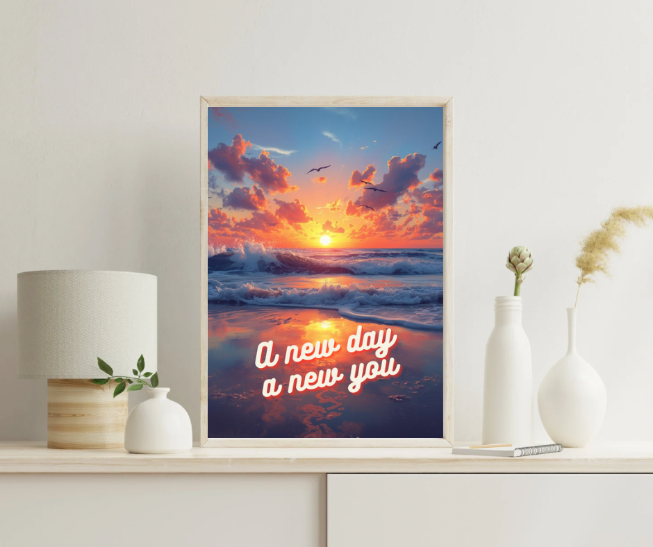 A New Day, A New You – Motivational Sunrise Beach Poster (Digital Download PDF)