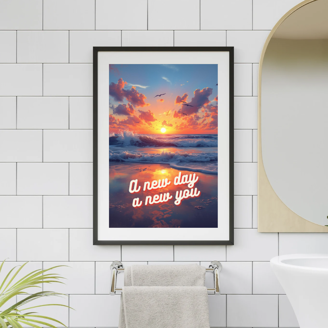 A New Day, A New You – Motivational Sunrise Beach Poster (Digital Download PDF)