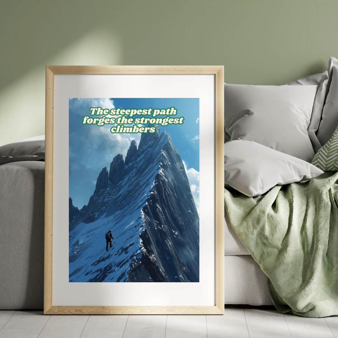 The Steepest Path Forges the Strongest Climbers – Motivational Mountain Poster (Digital Download PDF)