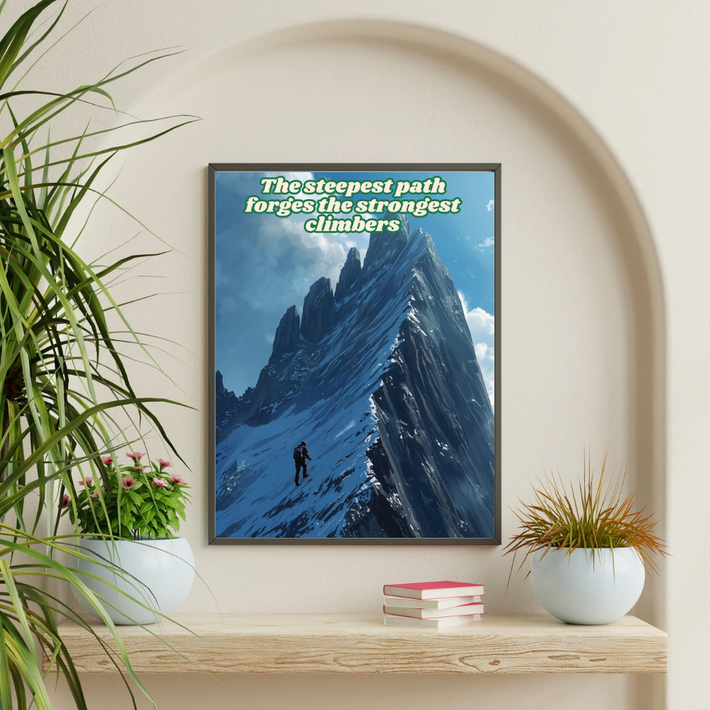 The Steepest Path Forges the Strongest Climbers – Motivational Mountain Poster (Digital Download PDF)