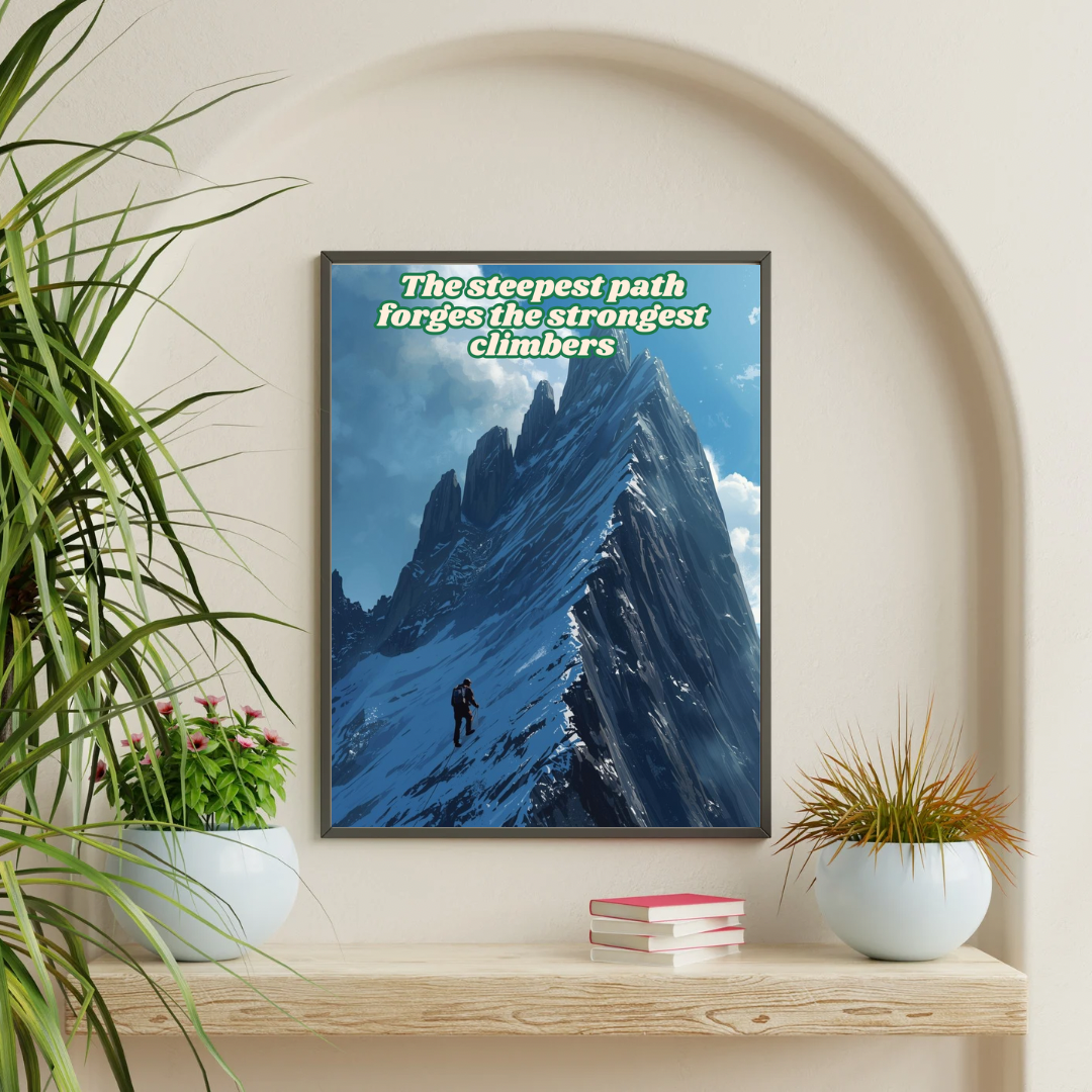 The Steepest Path Forges the Strongest Climbers – Motivational Mountain Poster (Digital Download PDF)