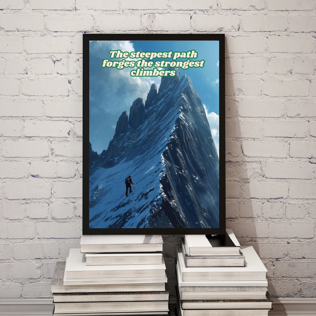 The Steepest Path Forges the Strongest Climbers – Motivational Mountain Poster (Digital Download PDF)