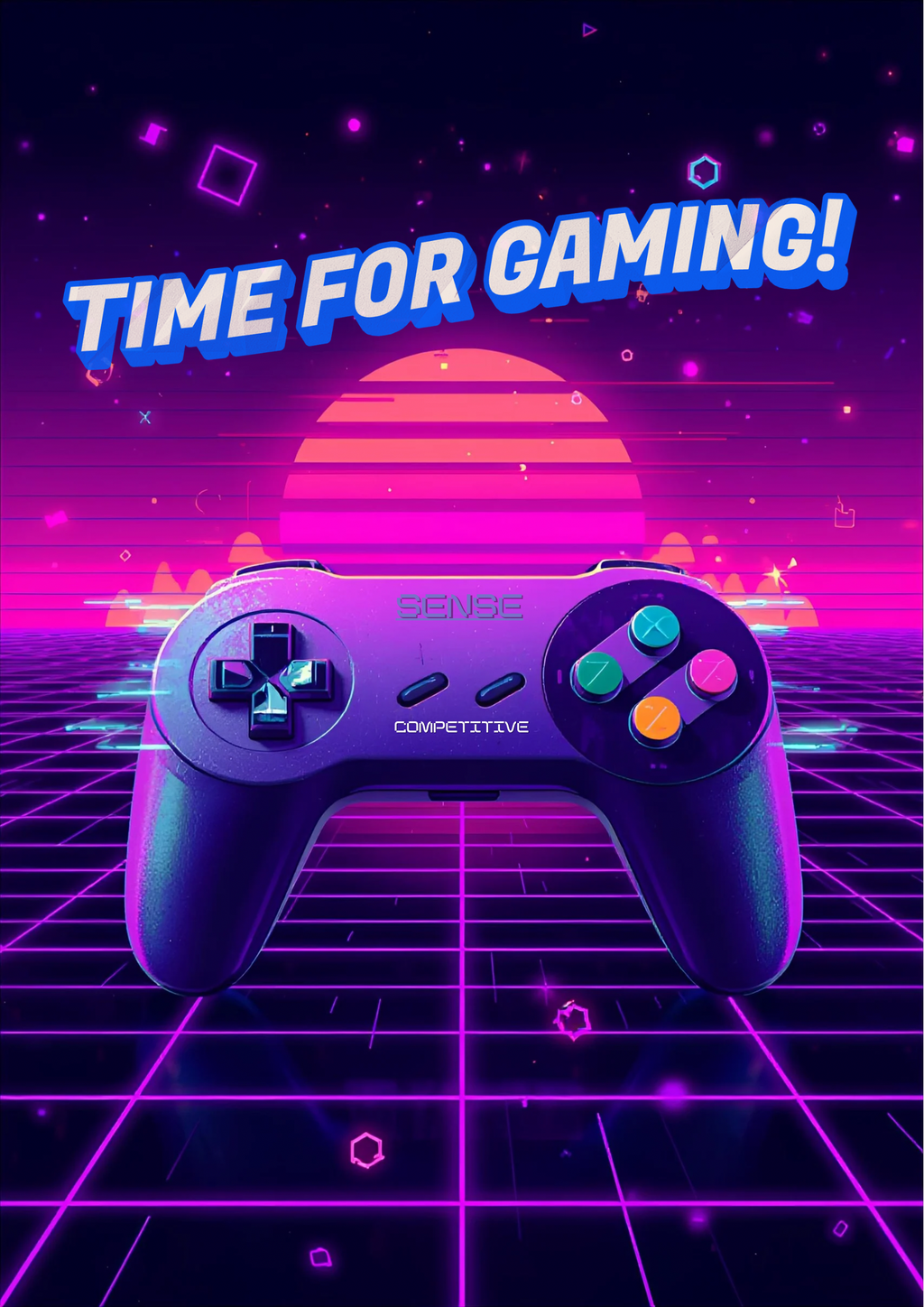 🎮 Time for Gaming – Neon Retro Poster (Digital PDF Download)