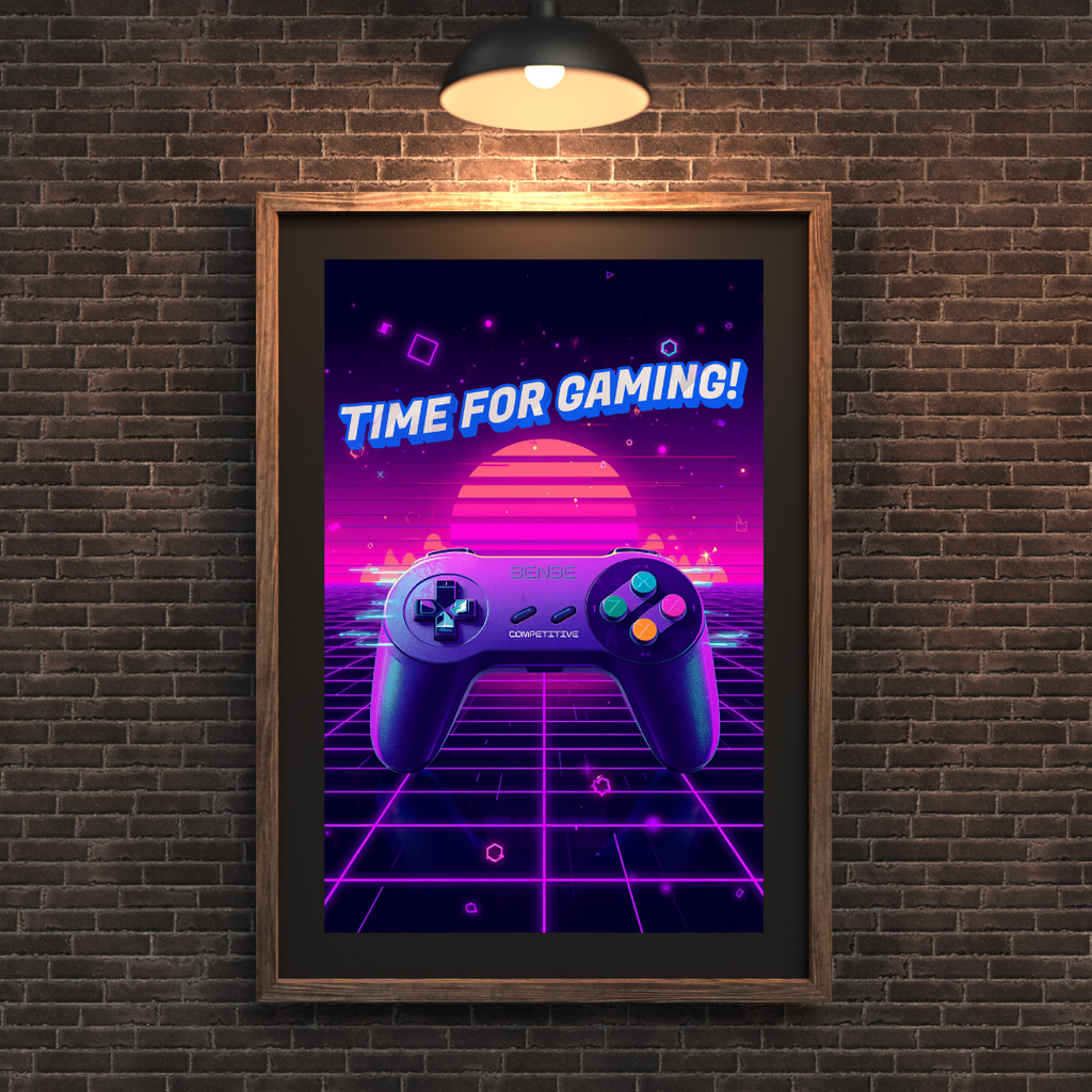 🎮 Time for Gaming – Neon Retro Poster (Digital PDF Download)